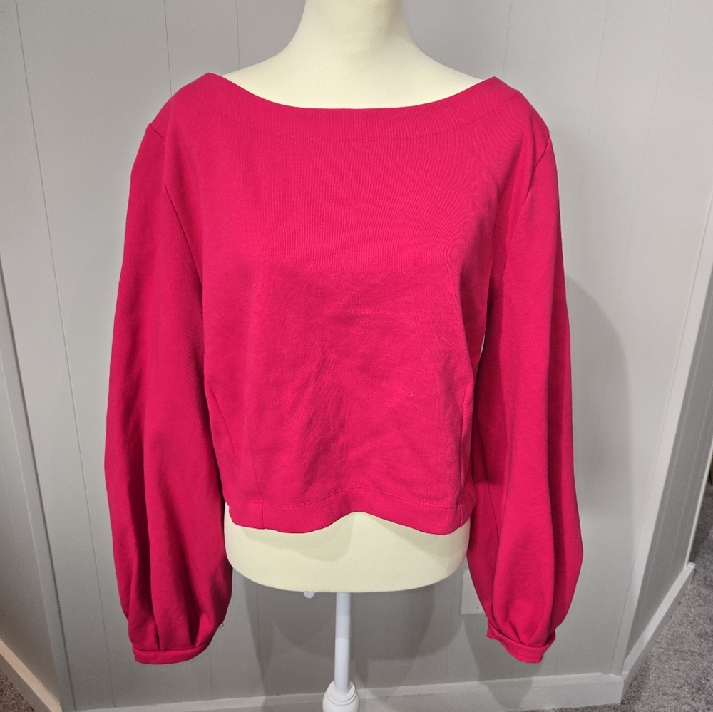 Anthropologie Maeve Pink top with back lace cinch waist. EUC